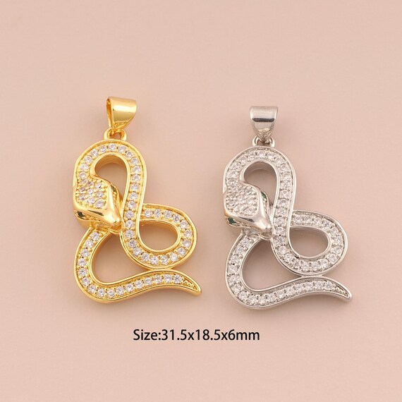 18K Gold Snake Charms,CZ Pave Snake Charms Pendants,Snake Charm for DIY Jewelry Making Supply