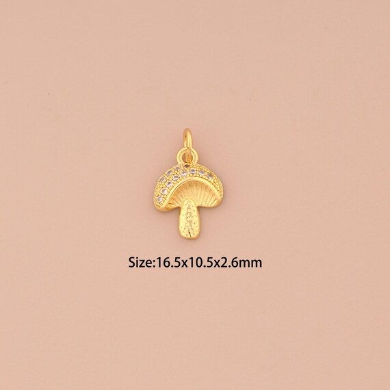 18K Gold Mushroom Charms,CZ Pave Mushroom Charms Pendants,Mushroom Charm for DIY Jewelry Making Supply