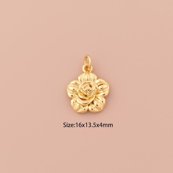 18K Gold Flower Charms,Minimalist Charms Pendants,Flower Charm for DIY Jewelry Making Supply