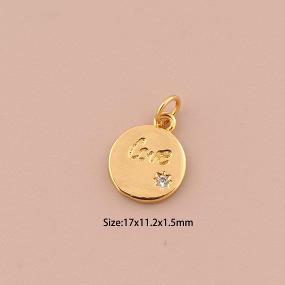 18K Gold Round Charms,CZ Pave LOVE Charms Pendants,Round Charm for DIY Jewelry Making Supply