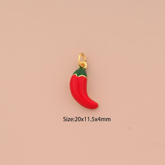 18K Gold Chili Charms,Enamel Chili Charms Pendants,Chili Charm for DIY Jewelry Making Supply