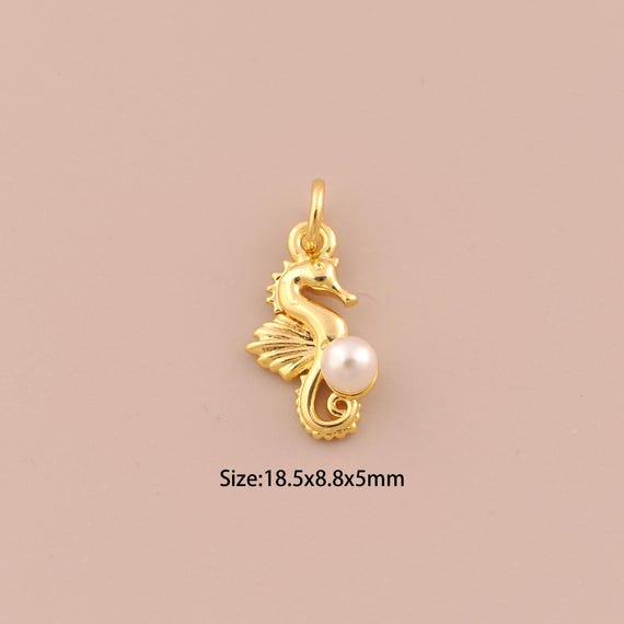 18K Gold Seahorse Charms,Minimalist Charms Pendants,Seahorse Charm for DIY Jewelry Making Supply
