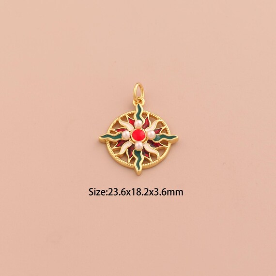 18K Gold Sun Charms,Celestial Charms Pendants,Enamel Sunburst Charm for DIY Jewelry Making Supply