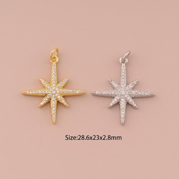 18K Gold Polaris Charms,CZ Pave Minimalist Charms Pendants,Polaris Charm for DIY Jewelry Making Supply