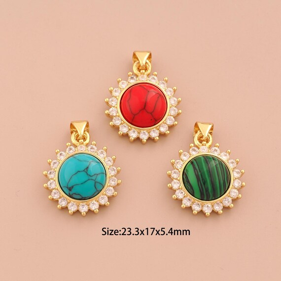 18K Gold Round Charms,CZ Pave Round Charms Pendants,Round Charm for DIY Jewelry Making Supply