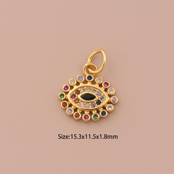 18K Gold Evil Eye Charms,CZ Pave Devil Eye Charms Pendants,Eye Charm for DIY Jewelry Making Supply