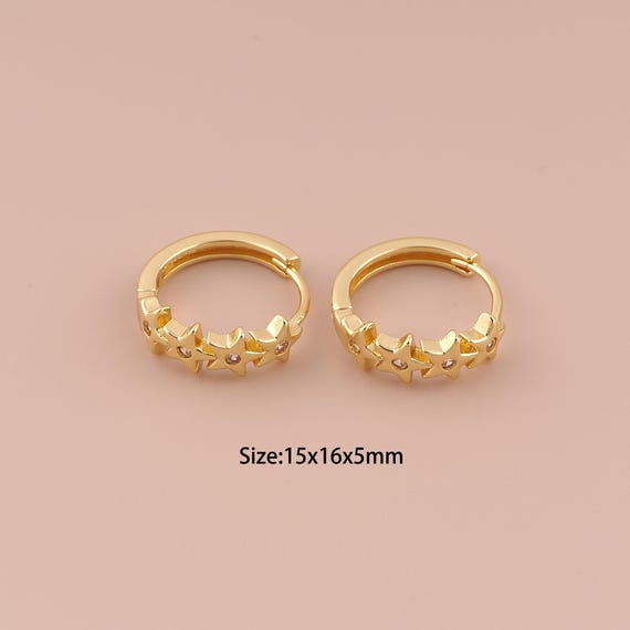 18K Gold Star Earrings,CZ Pave Hugging Hoop Earrings,Hoop Earrings,Hypoallergenic Hoop Earrings,Gift for Her