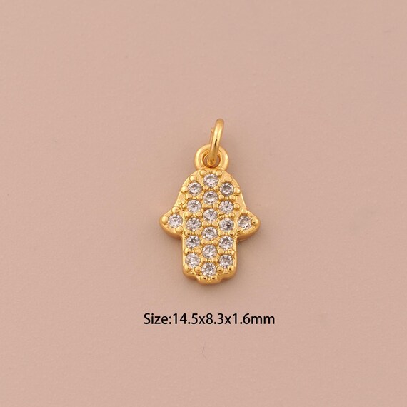 18K Gold Hamsa Charms,CZ Pave Fatima Charms Pendants,Fatima Charm for DIY Jewelry Making Supply