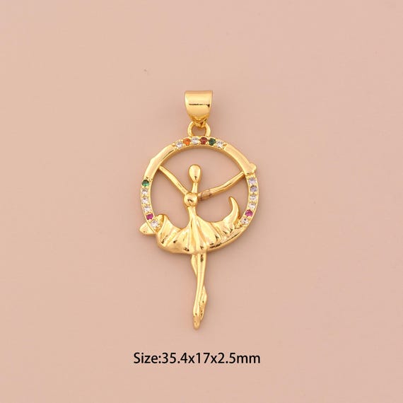 18K Gold Ballet Charms,CZ Pave Dancer Charms Pendants,Ballet Charm for DIY Jewelry Making Supply