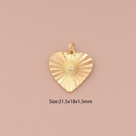 18K Gold Heart Charms,CZ Pave Minimalist Charms Pendants,Heart Charm for DIY Jewelry Making Supply