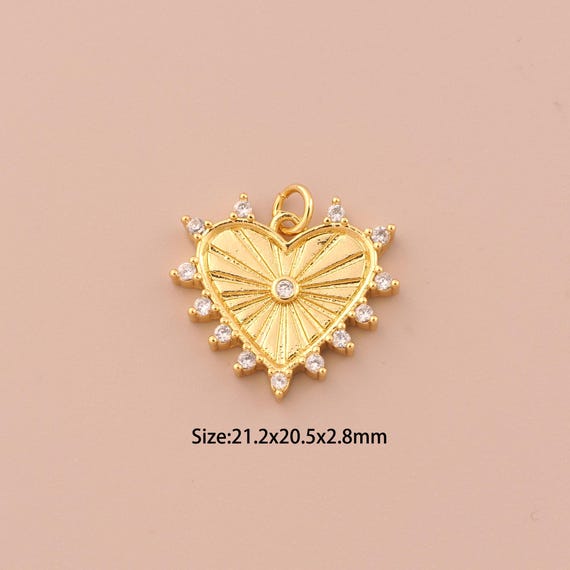 18K Gold Heart Charms,CZ Pave Heart Charms Pendants,Heart Charm for DIY Jewelry Making Supply
