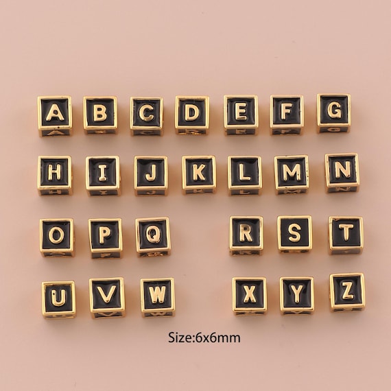 18K Gold 26 Letter Spacer Bead,Enamel Initial Bead,Square Bead for DIY Jewelry Making Supply
