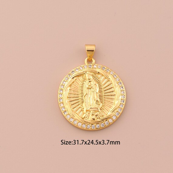 18K Gold Virgin Mary Charms,CZ Pave Religious Charms Pendants,Catholic Charm for DIY Jewelry Making Supply