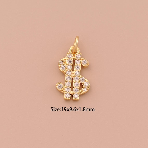 18K Gold Money Symbol Charms,CZ Pave Minimalist Charms Pendants,Money Symbol Charm for DIY Jewelry Making Supply