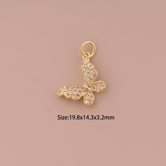 18K Gold Butterfly Charms,CZ Pave Minimalist Charms Pendants,Butterfly Charm for DIY Jewelry Making Supply