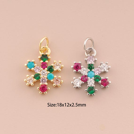 18K Gold Snowflake Charms,CZ Pave Snowflake Charms Pendants,Snowflake Charm for DIY Jewelry Making Supply