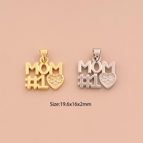 18K Gold MOM Charms,CZ Pave Heart Charms Pendants,Letter Charm for DIY Jewelry Making Supply