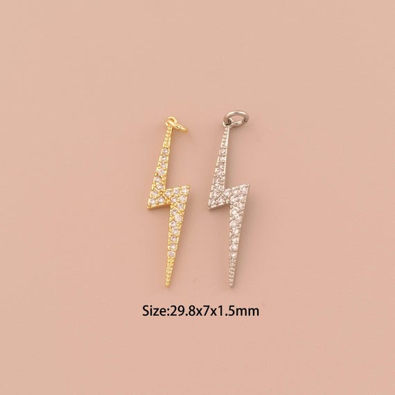 18K Gold Lightning Charms,CZ Pave Minimalist Charms Pendants,Lightning Charm for DIY Jewelry Making Supply