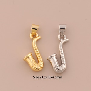 Pingentes de saxofone de ouro 18K, pingentes de saxofone, pingente de saxofone para fabricação de joias DIY