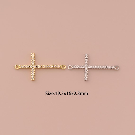 18K Gold Cross Connector,CZ Pave Religious Connector Charms,Christian Connector for DIY Jewelry Making Supply