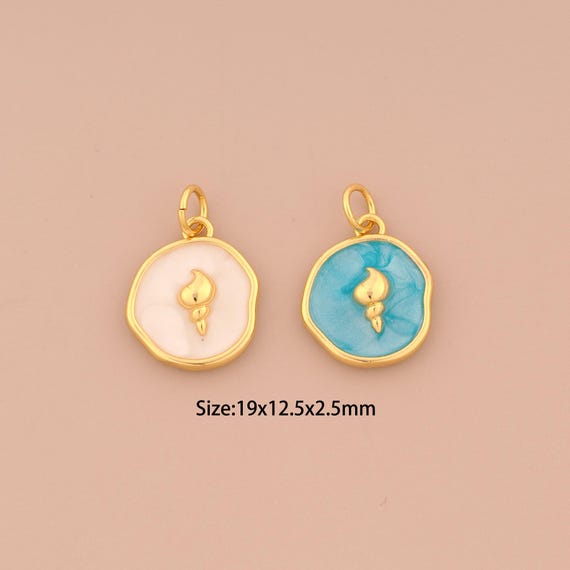 18K Gold Conch Charms,Enamel Round Charms Pendants,Conch Charm for DIY Jewelry Making Supply