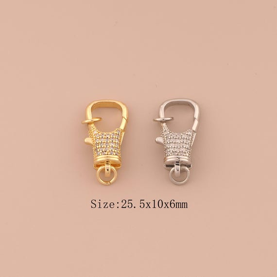 18K Gold Lobster Clasp,CZ Pave Claw Clasp,Spring Clasp for DIY Jewelry Making Supply