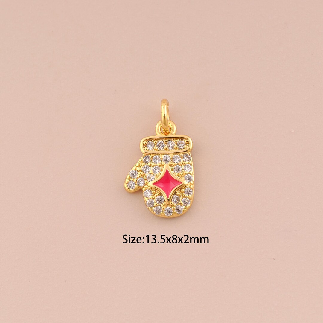 18K Gold Filled Glove Charm,enamel Glove Pendant Micropavé CZ Doji