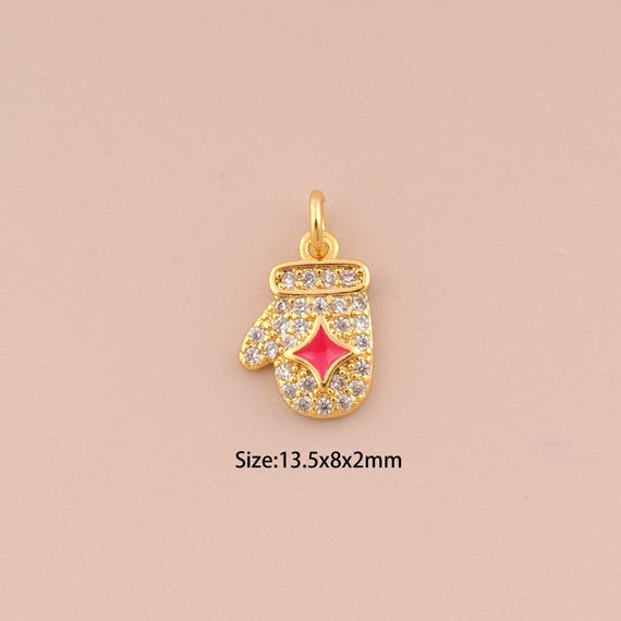 18K Gold Filled Glove Charm,Enamel  Glove Pendant Micropavé CZ Doji Charm DIY Jewelry Making Supply