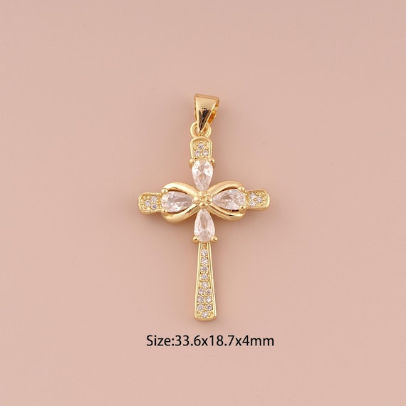 18K Gold Cross Charms,CZ Pave Minimalist Charms Pendants,Christian Charm for DIY Jewelry Making Supply