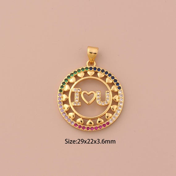18K Gold Round Charms,CZ Pave Heart Charms Pendants,Letter Charm for DIY Jewelry Making Supply