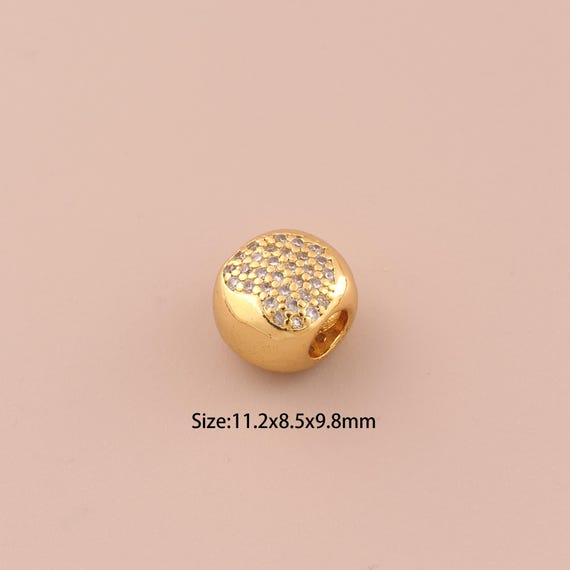 18K Gold Heart Spacer Bead,CZ Pave Large Hole Bead,Heart Bead for DIY Jewelry Making Supply