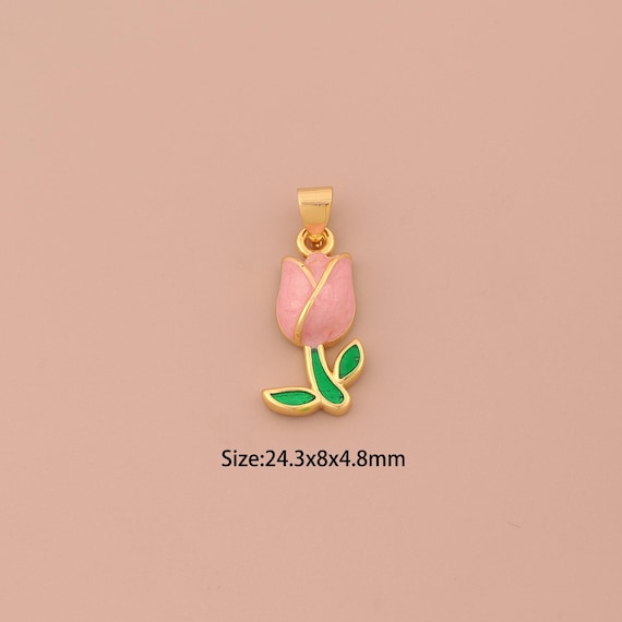 18K Gold Tulip Charms,Enamel Flower Charms Pendants,Tulip Charm for DIY Jewelry Making Supply