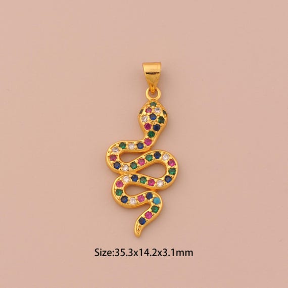 18K Gold Snake Charms,CZ Pave Animal Charms Pendants,Snake Charm for DIY Jewelry Making Supply
