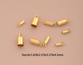 50 pcs 18K Gold Bead Caps Cord End Cord Tip Solid End Cap for DIY Jewelry Making Supply