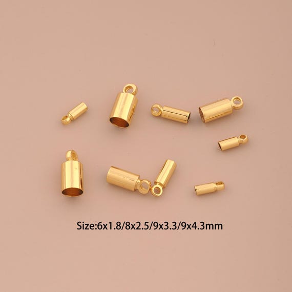 50 pcs 18K Gold Bead Caps Cord End Cord Tip Solid End Cap for DIY Jewelry Making Supply