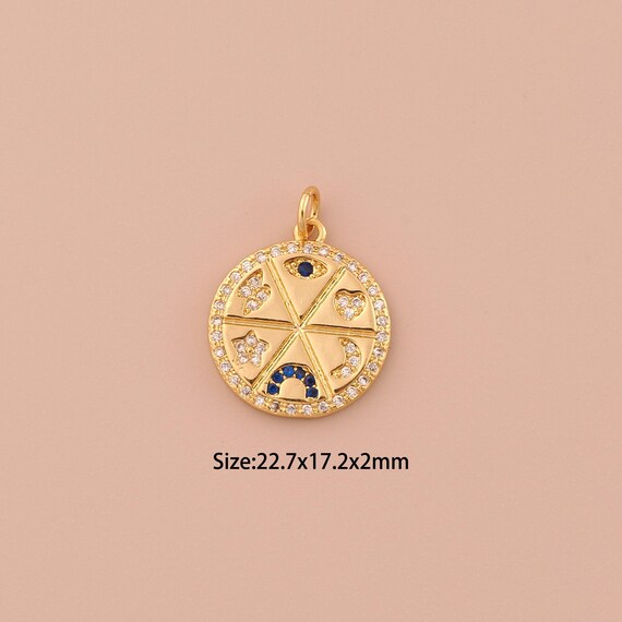 18K Gold Heart Charms,CZ Pave Minimalist Charms Pendants,Evil Eye Charm for DIY Jewelry Making Supply