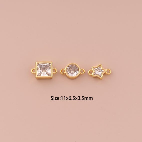 18K Gold Round Connector,CZ Pave Square Connector Charms,Star Connector for DIY Jewelry Making Supply