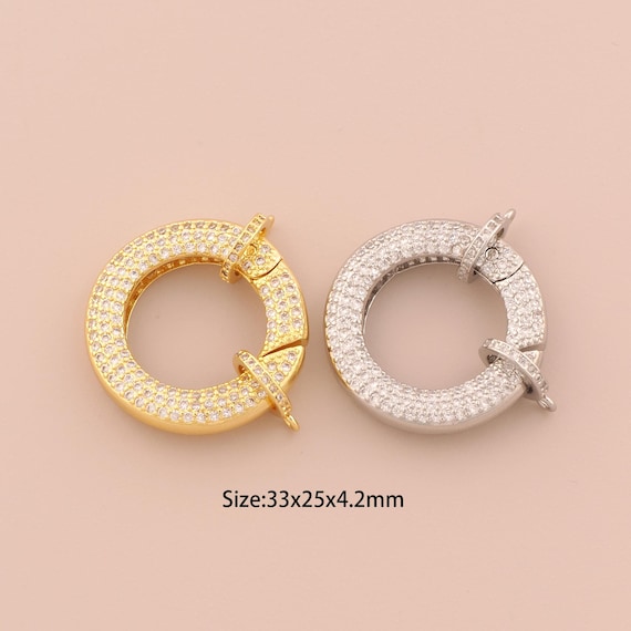 18K Gold Push Door Clasp,CZ Pave Round Snap Clasp,Snap Clasp for DIY Jewelry Making Supply