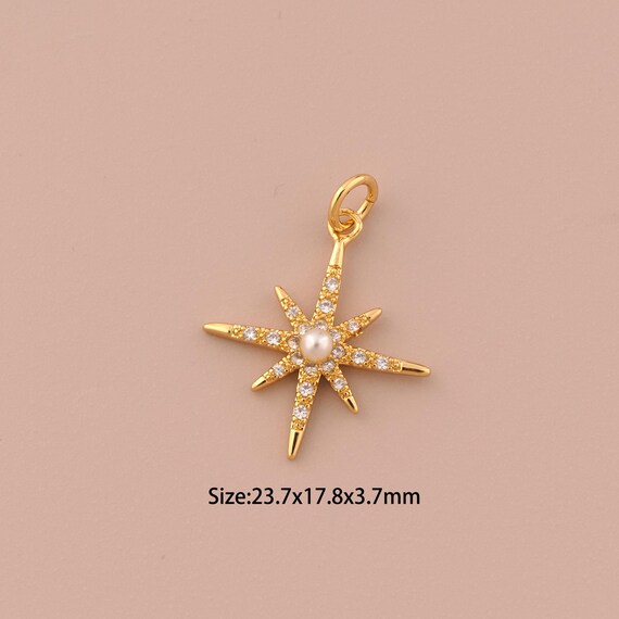 18K Gold Polaris Charms,CZ Pave Polaris Charms Pendants,Polaris Charm for DIY Jewelry Making Supply