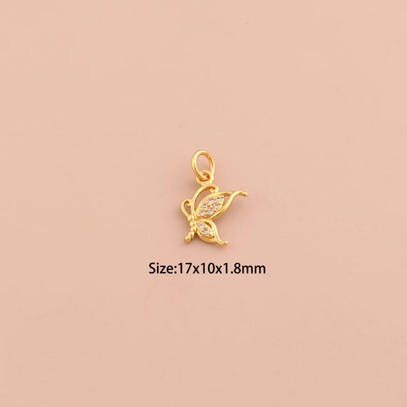 18K Gold Butterfly Charms,CZ Pave Insect Charms Pendants,Butterfly Charm for DIY Jewelry Making Supply