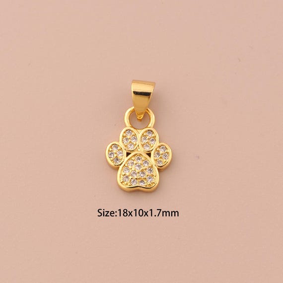 18K Gold Animal Footprint Charms,CZ Pave Minimalist Charms Pendants,Animal Footprint Charm for DIY Jewelry Making Supply