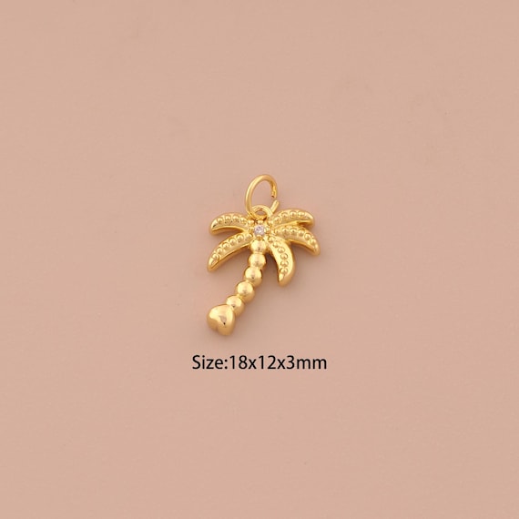 18K Gold Coconut Tree Charms,CZ Pave Palm Tree Charms Pendants,Tree Charm for DIY Jewelry Making Supply