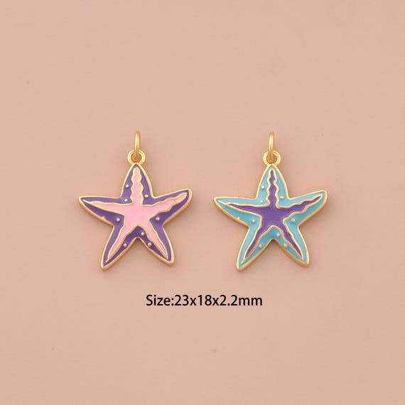 18K Gold Starfish Charms,Enamel Starfish Charms Pendants,Starfish Charm for DIY Jewelry Making Supply