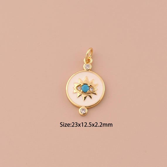 18K Gold Evil Eye Charms,Enamel Minimalist Charms Pendants,Devil Eye Charm for DIY Jewelry Making Supply