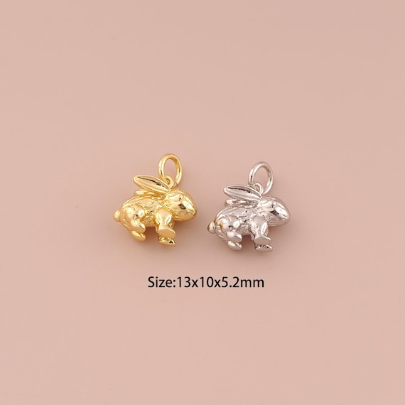 18K Gold Rabbit Charms,Minimalist Charms Pendants,Rabbit Charm for DIY Jewelry Making Supply