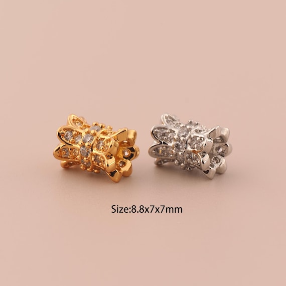 18K Gold Tube Spacer Bead,Micropavé CZ Minimalist Bead,Large Hole Bead for DIY Jewelry Making Supply