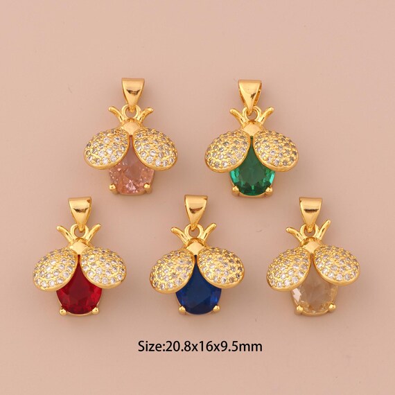 18K Gold Bee Charms,CZ Pave Insect Charms Pendants,Bee Charm for DIY Jewelry Making Supply