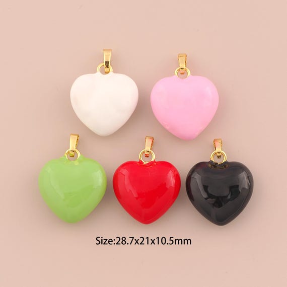 18K Gold Heart Charms,Enamel Minimalist Charms Pendants,Heart Charm for DIY Jewelry Making Supply