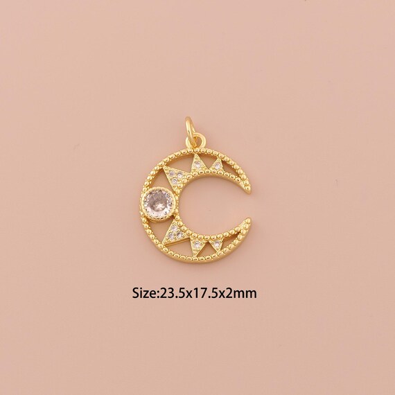 18K Gold Moon Charms,CZ Pave Minimalist Charms Pendants,Moon Charm for DIY Jewelry Making Supply