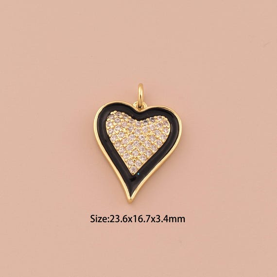18K Gold Heart Charms,CZ Pave Minimalist Charms Pendants,Heart Charm for DIY Jewelry Making Supply